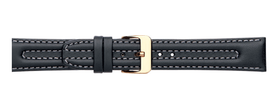 black Padded Double Ridge Leather Watch Strap