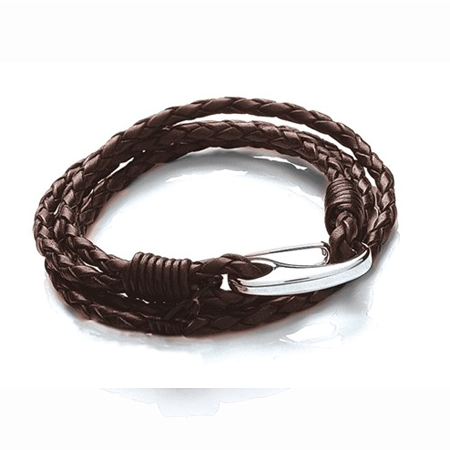 T758-2 Brown Men's Double Wrap Leather Bracelet