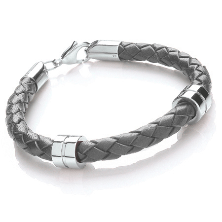 T1058 Grey Men's (Unisex) Leather Bracelet with Charms