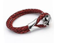 T300 Rust Ladies Leather Bracelet with Stainless Steel Skull