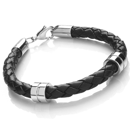 T1058 Black Men's (Unisex) Leather Bracelet with Charms