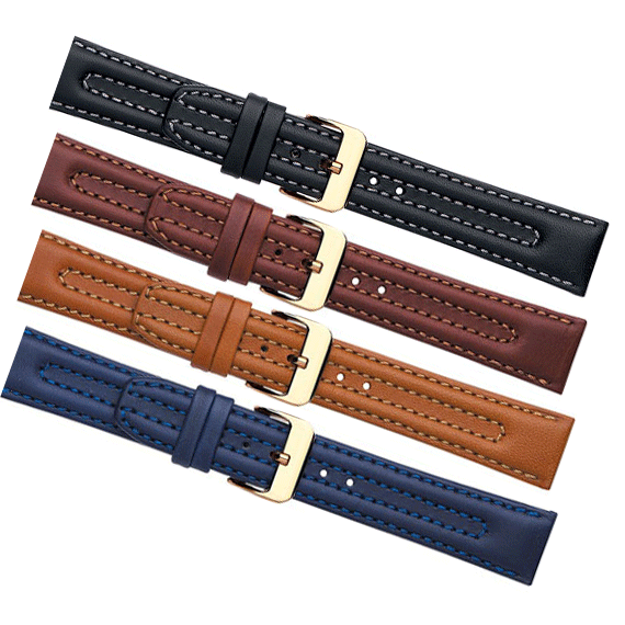 Double Ridged Padded Leather Watch Strap